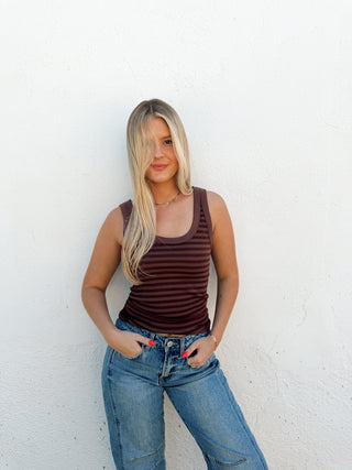 Sofia Striped Tank - Brown