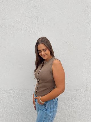 Beau Button Tank - Brown
