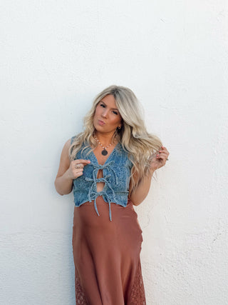 Lane Floral Denim Vest