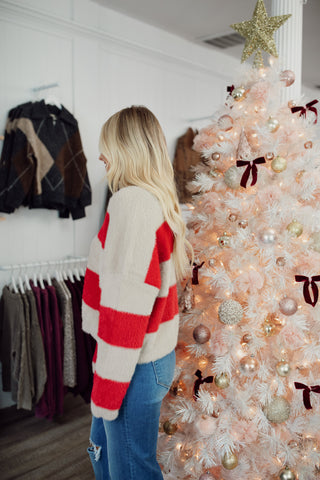 Red and Taupe Striped Sweater