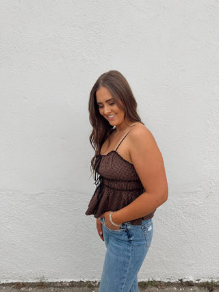 Ruth Gingham Top - Brown