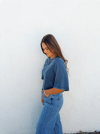Navy Mineral Washed Cropped Tee