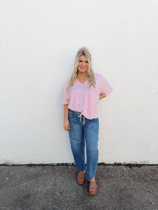 Elle Eyelet Top - Cotton Candy