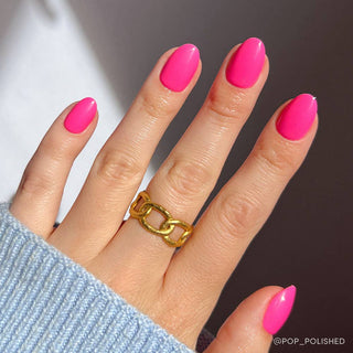 Hot Pink Press-On Nails | Solid Nails | Short Oval Length (Rooted)