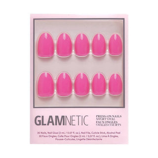 Hot Pink Press-On Nails | Solid Nails | Short Oval Length (Rooted)