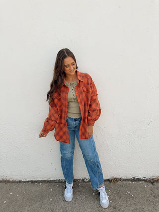 Elle Plaid Washed Flannel - Rust