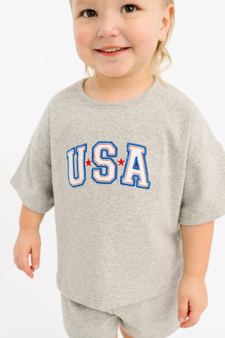 Gray USA Embroidered Slouchy Set