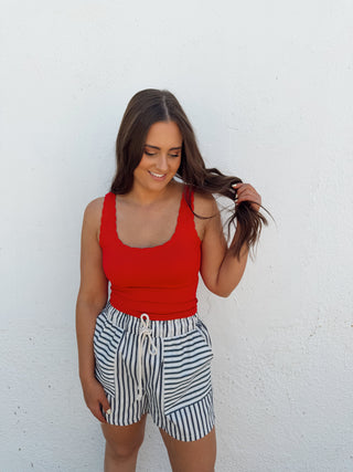 Scalloped Ribbed Tank - Red
