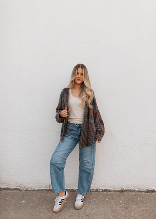 Demi Flannel - Navy/Brown