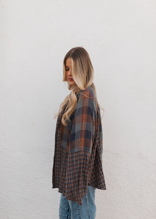 Demi Flannel - Navy/Brown