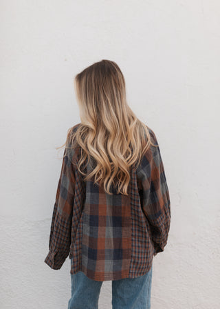 Demi Flannel - Navy/Brown