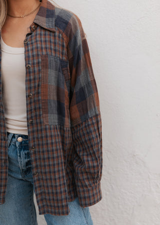 Demi Flannel - Navy/Brown