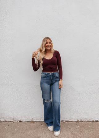 Basic Long Sleeve Ribbed Top - Fig