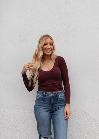 Basic Long Sleeve Ribbed Top - Fig