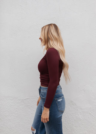 Basic Long Sleeve Ribbed Top - Fig