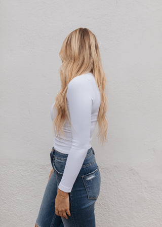 Basic Long Sleeve Ribbed Top - White