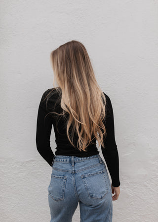 Basic Long Sleeve Ribbed Top - Black