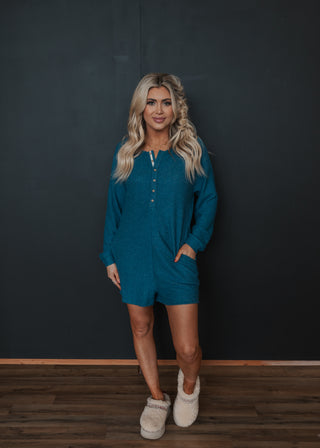 Monroe Waffle Romper- Teal