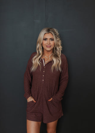 Monroe Waffle Romper- Wine