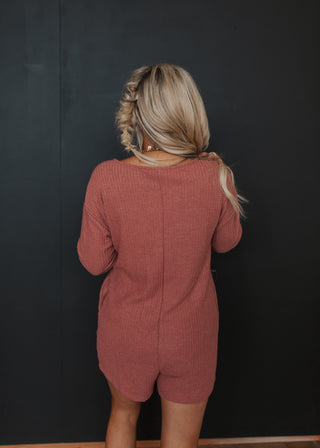 Monroe Waffle Romper- Brick