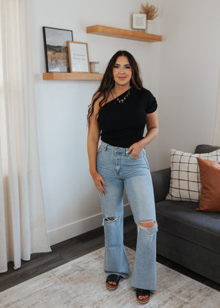 Stella One Shoulder Top - Black