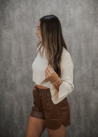 Lainey Leather Shorts- Camel