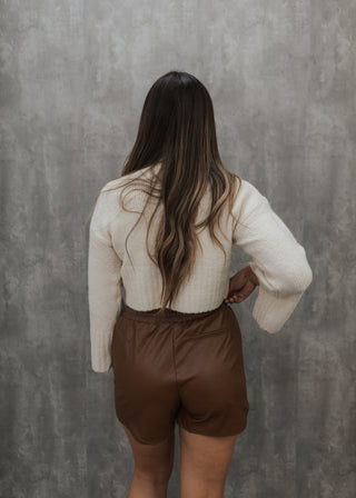 Lainey Leather Shorts- Camel