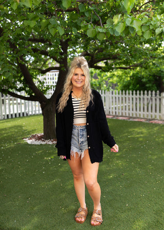 Hamptons Button Top - Black