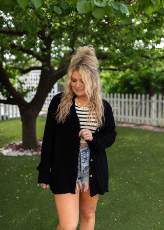 Hamptons Button Top - Black