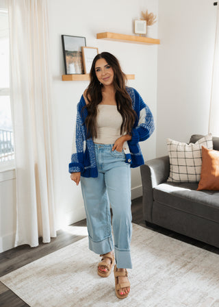 Perfectly Patched Cardi- Blue