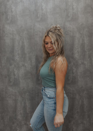 Riley Ribbed Crop Tank - Sage