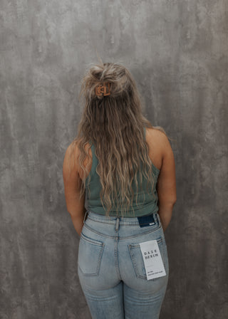 Riley Ribbed Crop Tank - Sage