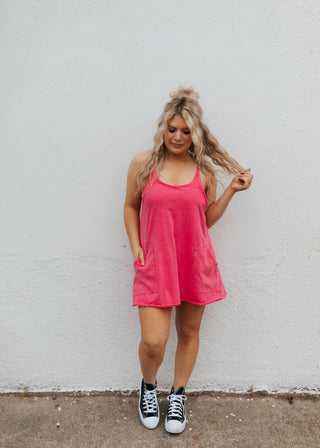 Landry Romper Dress - Hot Pink