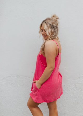 Landry Romper Dress - Hot Pink