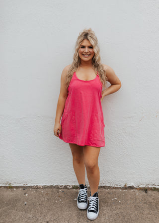 Landry Romper Dress - Hot Pink