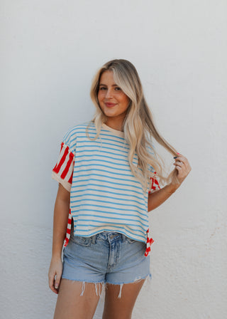 Red & Blue Striped Tee