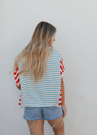 Red & Blue Striped Tee