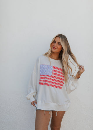 American Flag Lace Detail Crewneck