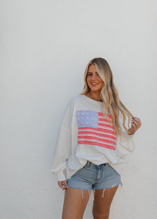 American Flag Lace Detail Crewneck