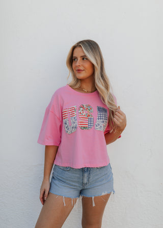 Pink USA Patchwork Top