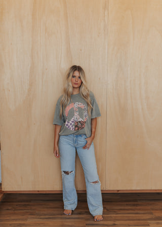 Boho Peace Graphic Tee - Mocha