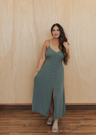 Ryan Button Dress - Olive