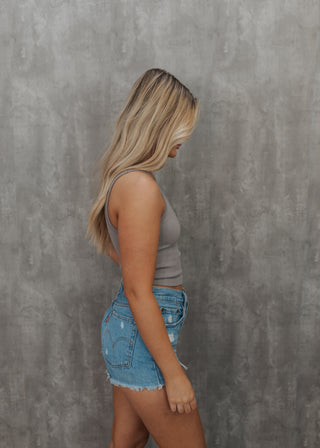 One Of A Kind-One Shoulder Tank- Taupe