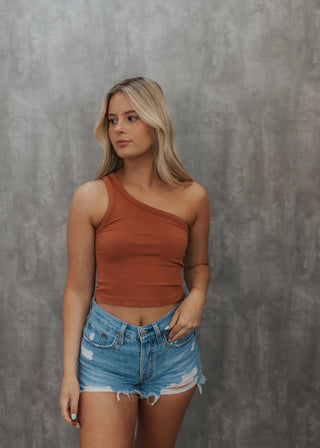 One Of A Kind-One Shoulder Tank- Rust