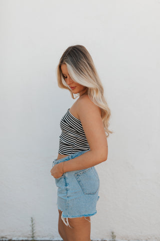 Poppy Strapless Top - Black Stripes