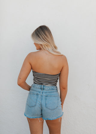 Poppy Strapless Top - Black Stripes