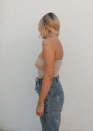Poppy Strapless Top - Natural Stripes