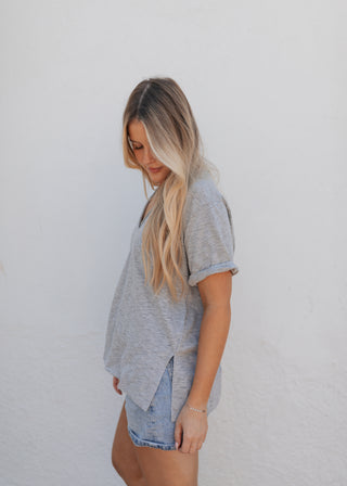 Zoe V Neck Tee- Heather Grey