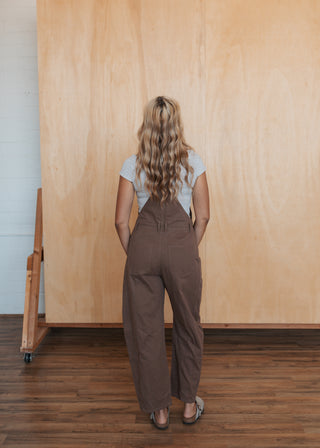 Brenna Barrel Overalls- Mocha