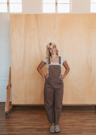 Brenna Barrel Overalls- Mocha